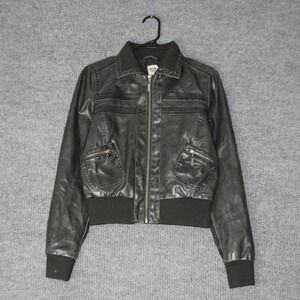 579 Faux Leather Moto Jacket Womens M Black Biker Cropped Bomber Zip Up